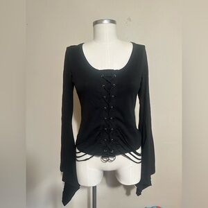 Killstar Faith Long Sleeve Laceup Bell Sleeve Top